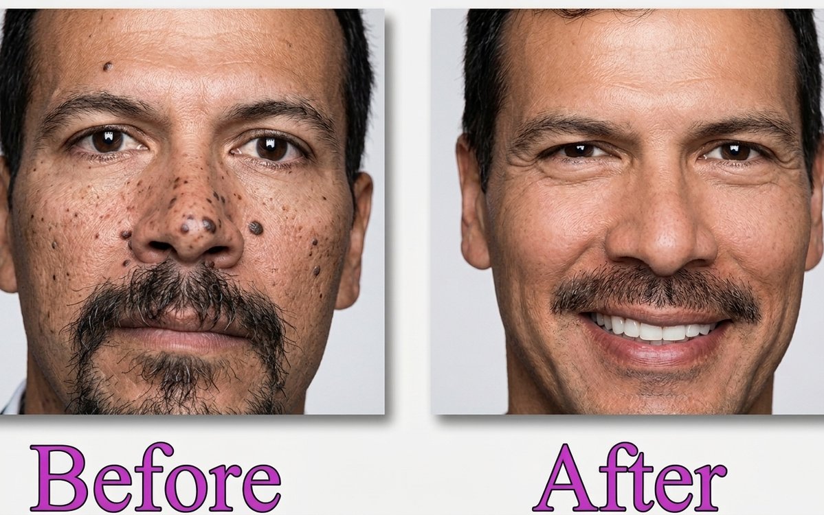 Mole and skin tag removal — before and after